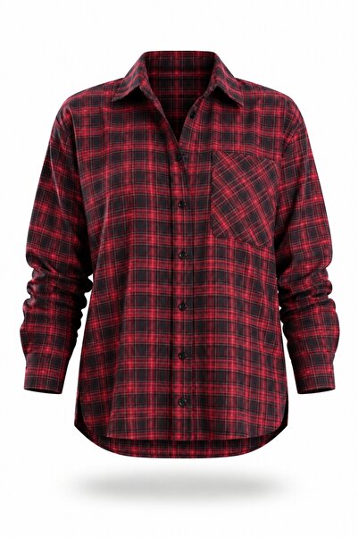 5in1Canpolat Red Plaid Pattern Pocketed Shirt 3312