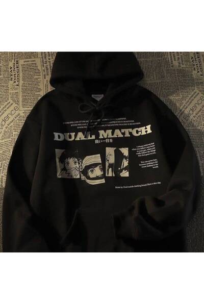 Minga London Μαύρο φούτερ με στάμπα Dual-Match και κουκούλα, σε oversize γραμμή