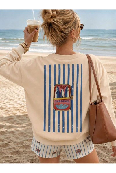 PALPİTO Kadın Sardalya Desenli Baskılı Bisiklet Yaka Sweatshirt
