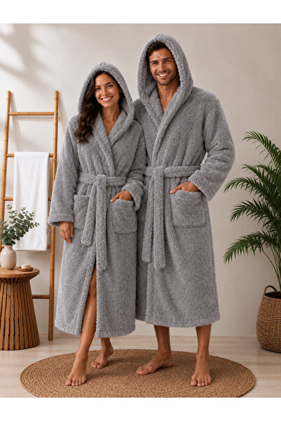 DENIZAY Gri Wellsoft| %100 Pamuklu | Unisex Kış Sabahlığı/Bornozu |S/.../5XL