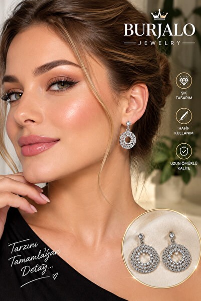 Burjalo Silver Color Zircon Stone Classic Model Women's Bijouterie Earrings 1...