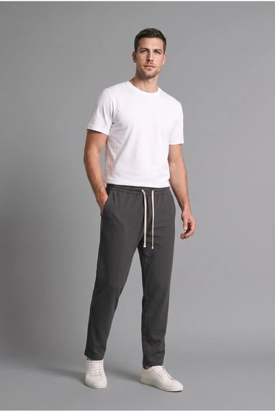 DeFacto F0309Axar138 Anthracite Regular Fit Waist-Tie Flat-Leg Sweatpants wit...