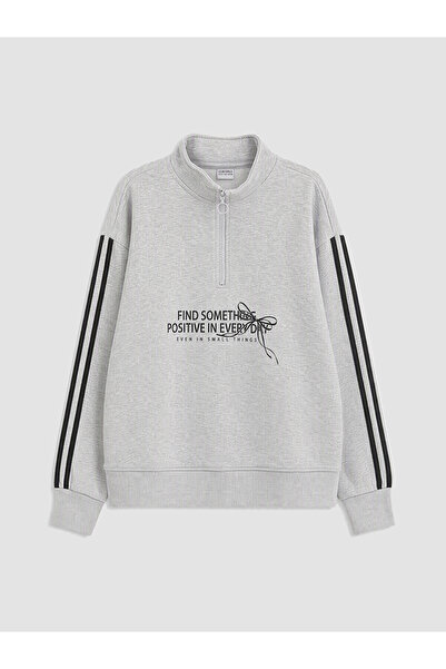 LC Waikiki Alita City Lcw Kids Gray High Collar Thick Sweatshirt for Girls