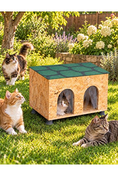 öztuahşap dış mekan 2 li kedi evi 60x40x37(DEMONTE)