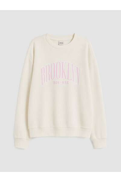 LC Waikiki Alita City Lcw Kids Ecru Nyc Printed Girls' Sweatshirt with a Diff...