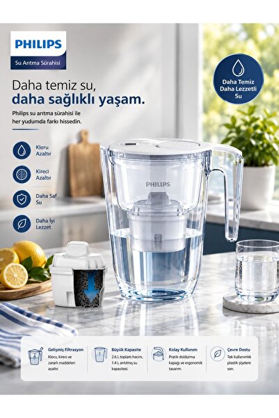 Philips Elvt Yeni Seri Modern Temiz Su Arıtma Filtreli Sürahi Yeni Aktif Karb...