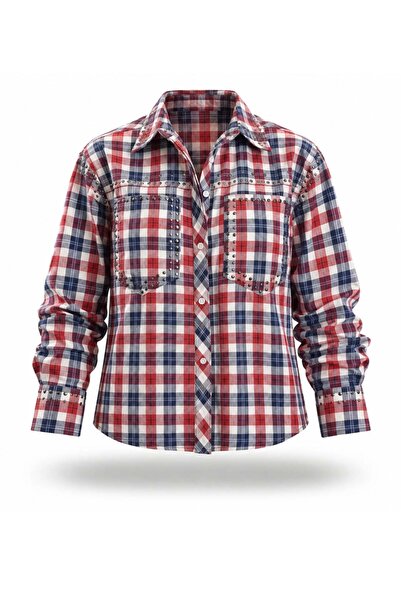 5in1Canpolat Red Staple Detailed Plaid Pattern Shirt 19053
