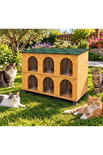 öztuahşap dış mekan altılı kedi evi 85x74x40 (DEMONTE)