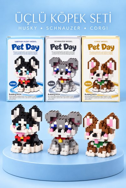 BMT TOYS 3’lü Köpek Karakter Figürü Seti Brıcks 3D Mini Blok Yapı Oyuncağı- 5...