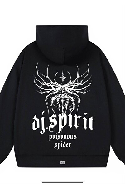 Minga London Μαύρο φούτερ με κουκούλα Dj Spirit με στάμπα Oversize