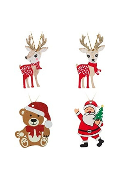 OEM Ornamente Brad de Craciun Figuri din Lemn cu Glitter Bej 6cm - 8buc