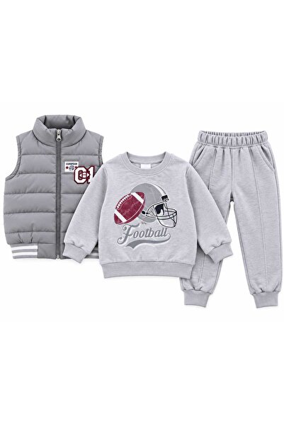 Generic Brand Compleu băieți 3 piese vătuit cu vestă, bluză și pantaloni gri ...