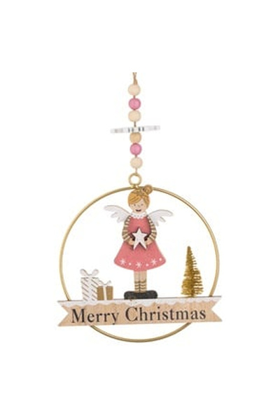 OEM Decoratiune Suspendabila din Lemn de Craciun Cercuri cu Ingeras Ø15x24cm