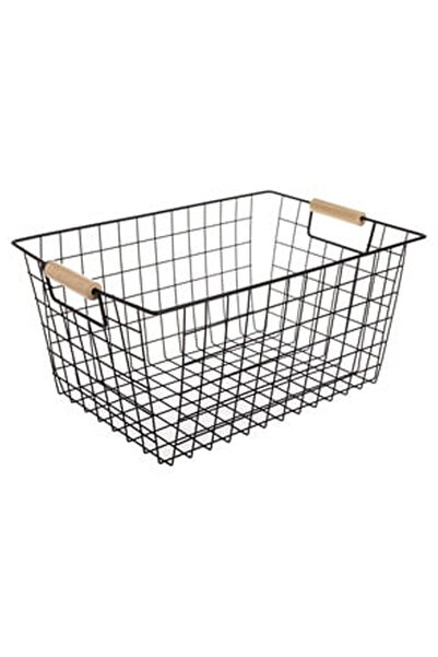 OEM Cos Metalic Negru cu Manere din Lemn 39.5x26x19cm