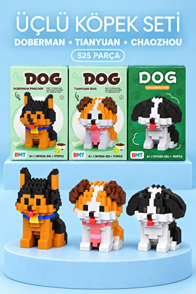 Doberman, Tianyuan ve Chaozhou Brıcks 3’lü Mini Blok Yapı Oyuncak Seti - 525 Parça
