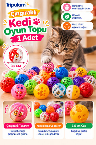 TRİPULAM Zilli Çıngıraklı Kedi Oyun Topu 1 adet – Kafes Tasarımlı Sesli Oyunc...