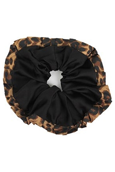 OEM Elastic Par Textil Satinat Negru cu Margine cu Model Leopard pentru Femei