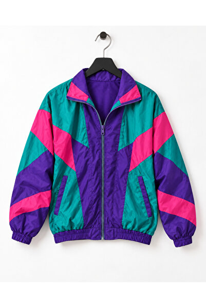 Weekeep Unisex Mor Retro Windbreaker 80's Vintage Y2K Oversize Ceket