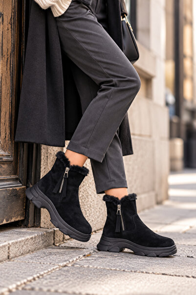 Twingomax حذاء شتوي نسائي مبطن بالفرو مع سحاب ونعل حراري مانع للانزلاق