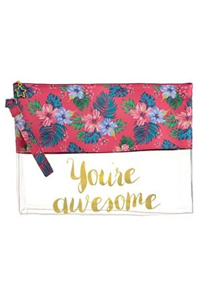 OEM Portfard Transparent Fucsia Flori "You're Awesome" 29x22cm