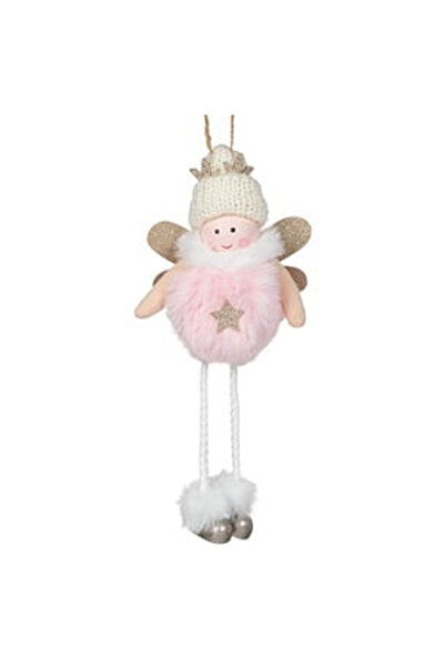 OEM Ornament Brad de Craciun din Lemn Ingeras cu Blana Roz Caciula Glitter 20cm