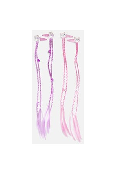 OEM Clame de Par Roz si Lila cu Pisici si Suvite Lungi pentru Copii 35cm - 4buc