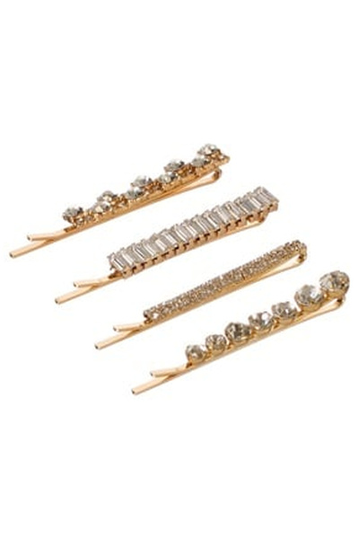 OEM Agrafe de Par de Culoare Aurie cu Strass pentru Femei 6cm - 4buc