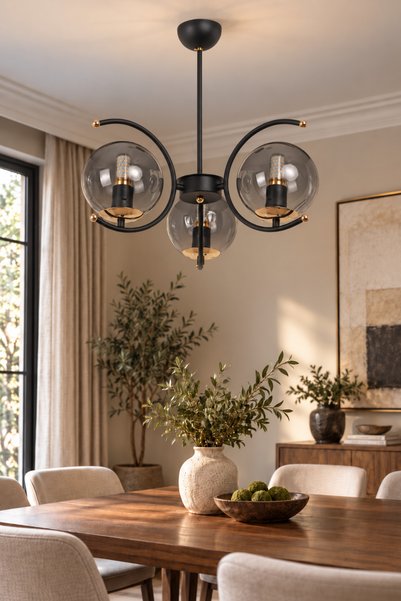 MŞ Aydınlatma Calista Siyah Gold 3 Füme Camlı Avize
