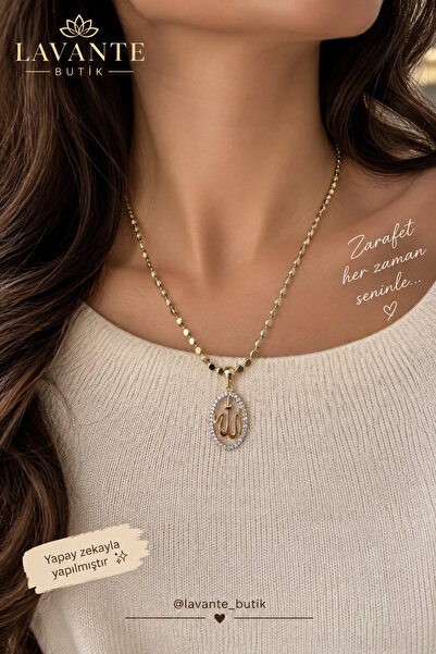lavante butik kendini özel hisset Women's Oval Allah Written Stamp Chain Stee...