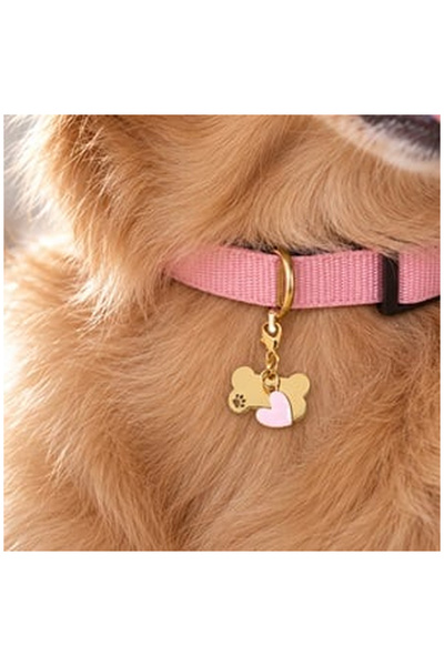 OEM Pandantiv Os Auriu cu Inima Roz pentru Animale de Companie 3x1,5cm