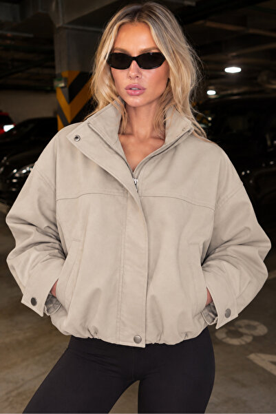 Trendsensin Lorven Oversize Dik Yaka Bomber Viral Kadın Ceket