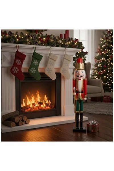 OEM Decoratiune de Craciun Rege din Lemn Rosu cu LED 85cm
