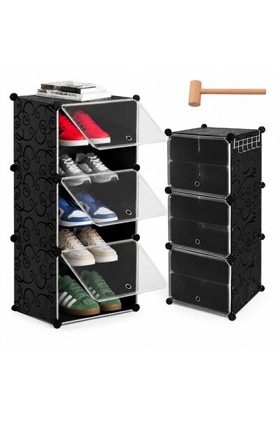Ruhhy Dulap modular pentru pantofi cu uși transparente, configurabil pe verti...