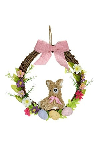 OEM Coronita Decorativa de Paste cu Oua Flori Iepuras Funda Bej 25cm