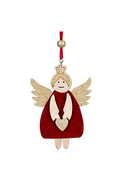 OEM Ornament de Craciun din Lemn Inger Rosi Catifelat cu Glitter 11cm