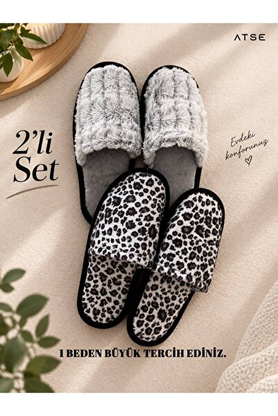 MODA 2'li Yumuşak Kumaş Kaymaz Taban Ortopedik Kışlık Ev Terliği