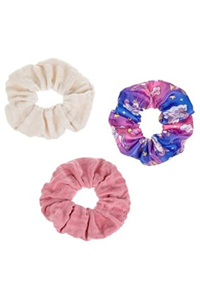 OEM Elastice Par Catifelate Satinate Roz Ecru Roz Unicorn pentru Copii - 3buc