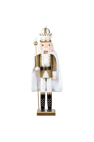 OEM Декоративна дървена коледна униформена пелерина King White със златен бро...
