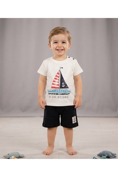 Elnino Sailor Boat Print Shorts 2-Piece Baby Set