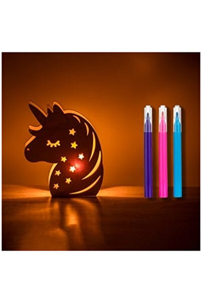 OEM Set Creativ Unicorn din Lemn cu Lumina & 3 Carioci 12.5x2.5x15.5cm