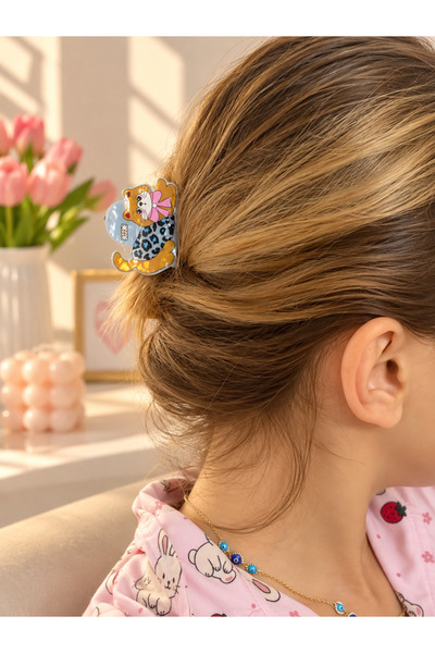 Lilith Takı Leopard Patterned Hairpin with Cat Figure – Colorful Hair Accesso...