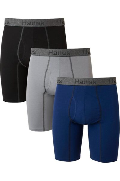 HANES mens Comfort Flex Fit Ultra Soft Long Leg Boxer Brief 3-Pack Boxer Brie...