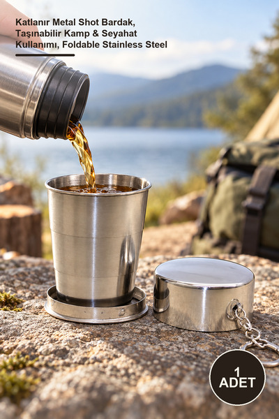Yenilig 1 Adet Katlanabilir Tekli Paslanmaz Çelik Shot Bardak – Katlanır Metal Shot Bardak, Taşınabilir Kamp & Seyahat Kullanımı, Foldable Stainless Steel