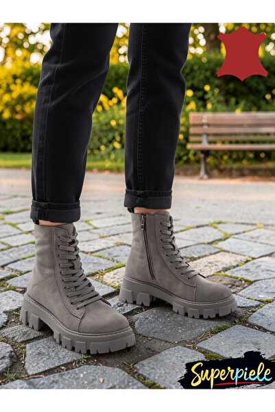 virboti Women's Genuine Leather Boots with Thick Square Heel