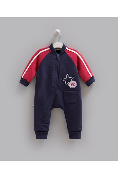 Caramell 3 Thread Baby Boy Overalls Cotton Cross Zipper Star Detailed Color B...
