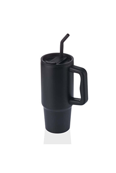 MAXPRINT Bern - Recycled Stainless Steel Tumbler with Reusable Straw - Black