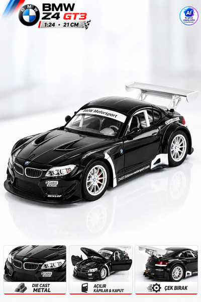 YILDIRIM OYUNCAK Bmw Z4 Gt3 Die Cast Metal Model Car 21 cm – 1:24 Scale Pull-...