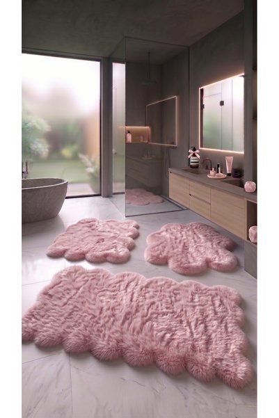 SOFT DECOR 3'Lü Peluş Banyo paspası Papatya Su emici Klozet takımı Yıkanabili...