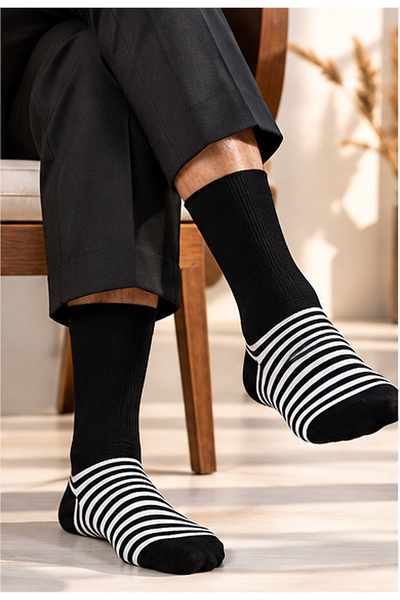 Piyano Çorap 12'li Set | %100 Bambu İpliği | Siyah Beyaz Çizgili | Unisex | Premium Çorap