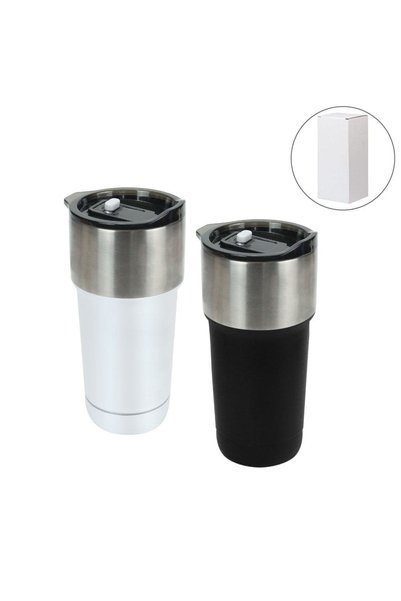 MAXPRINT Double Wall SS Tumblers with Slide-Lock PP Lid 591ml, Black